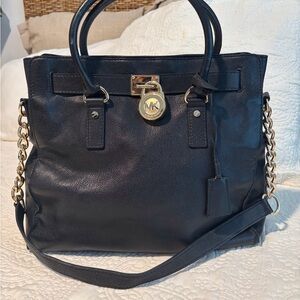 Michael Kors Black Leather Tote with Gold Accents